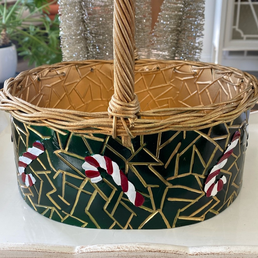 Vintage Metal Candy Cane Christmas Basket